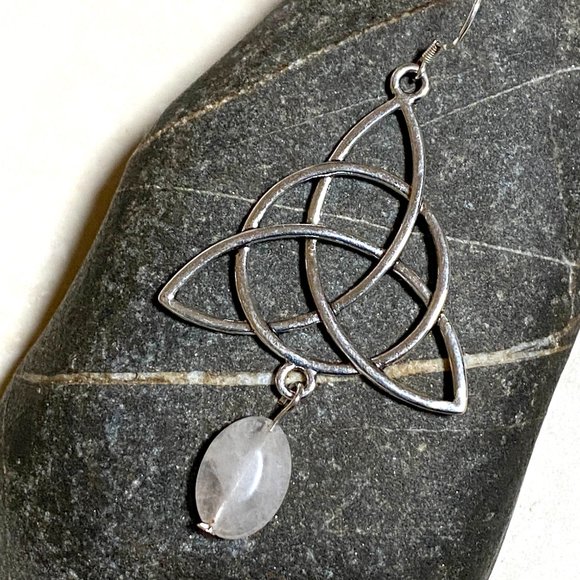 2/$20, Genuine Pink Rose Quartz Celtic Trinity Sterling Silver Earrings - Picture 5 of 9